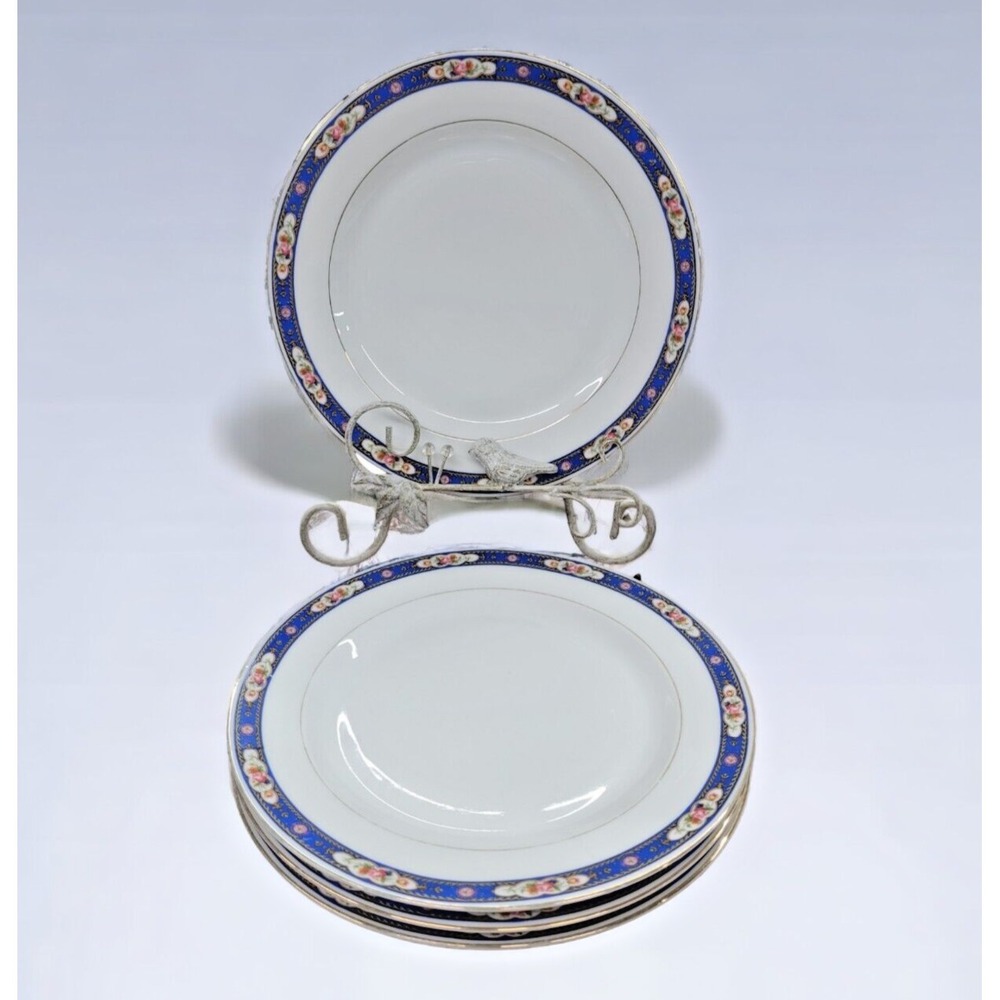 Antique Dinner Plates MZ Altrohlau CM Czech ALT38 4 pc Set Blue Gold Pink Floral